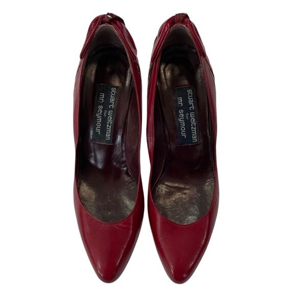 Stuart Weitzman Mr. Seymour Burgundy Red Retro 90s Bow Croc High Heels Size 7 - Picture 3 of 9